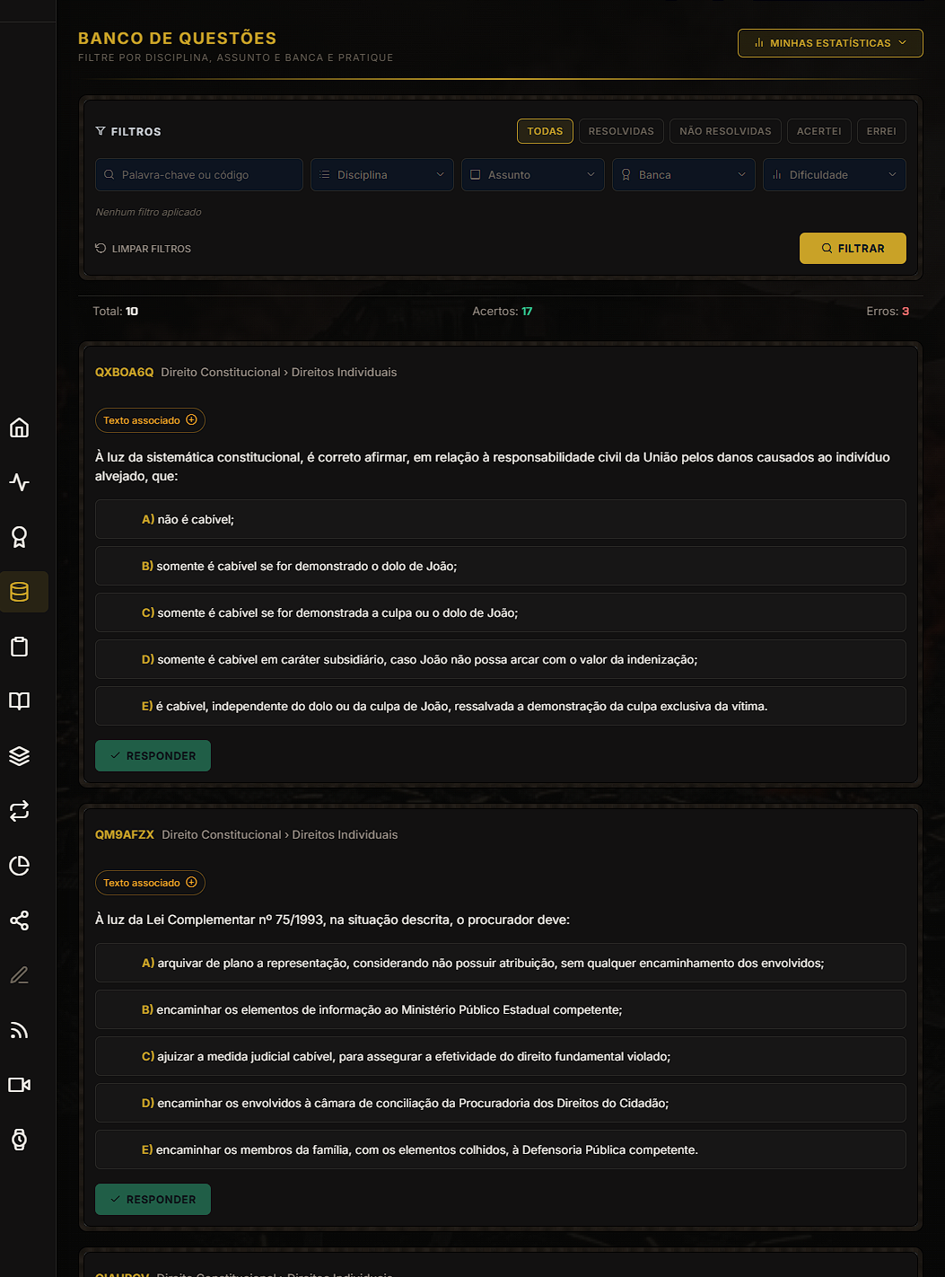 BANCO DE QUESTÕES COM FILTROS